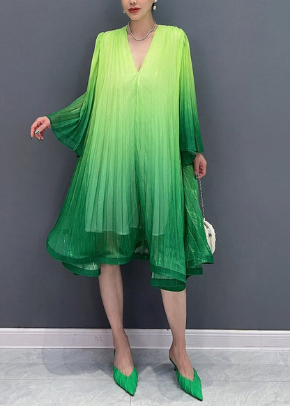 Green Tie Waist Maxi Dresses Flare Sleeve