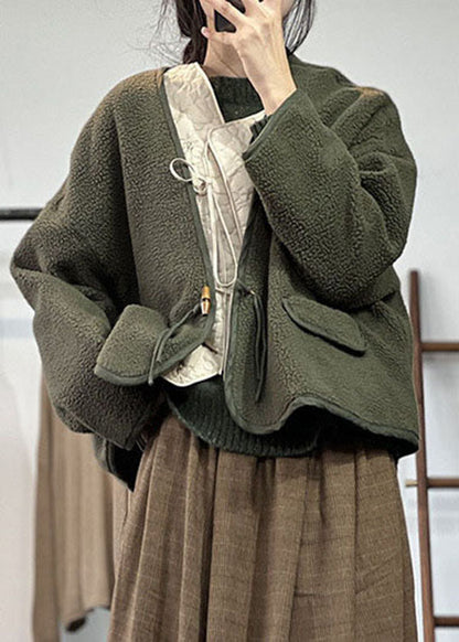 Grün Warm Teddy Kunstpelz Lose Mäntel Übergroßen Winter