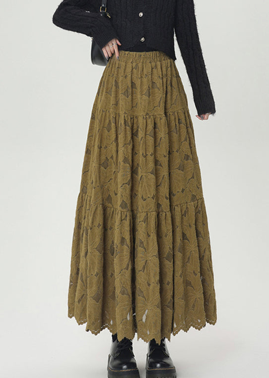 Grüner, knittriger Spitzenrock aus warmem Fleece mit elastischem Bund