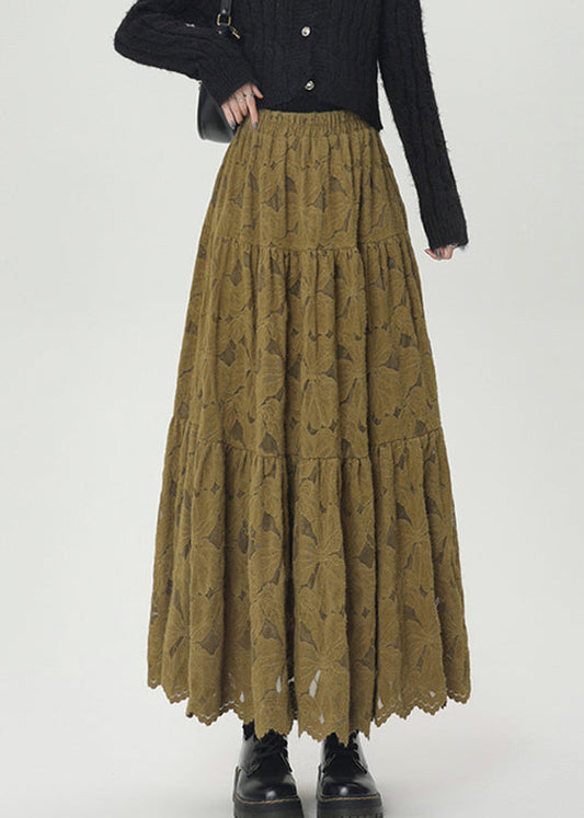 Grüner, knittriger Spitzenrock aus warmem Fleece mit elastischem Bund