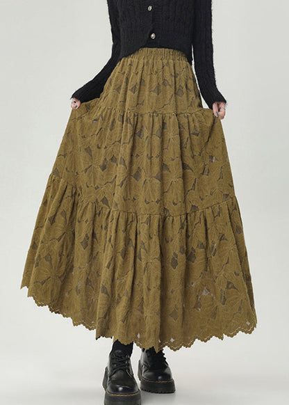 Grüner, knittriger Spitzenrock aus warmem Fleece mit elastischem Bund