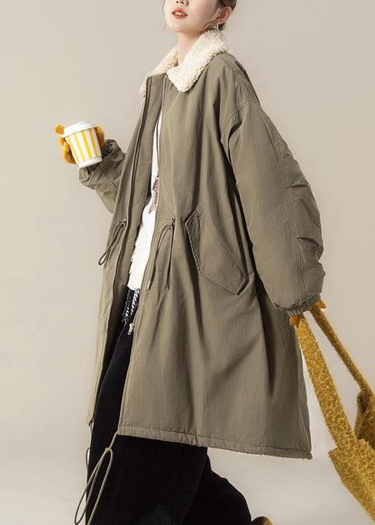 Parkas maxi lisas con cremallera y cordón verde con mangas farol