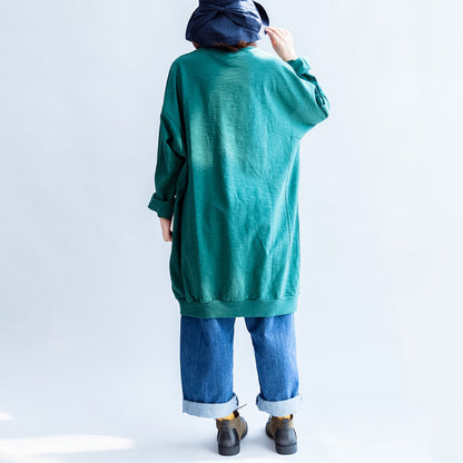 Grün bedrucktes Oversize-Sweatkleid aus Baumwolle mit Etuikleid