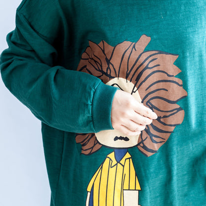Grün bedrucktes Oversize-Sweatkleid aus Baumwolle mit Etuikleid