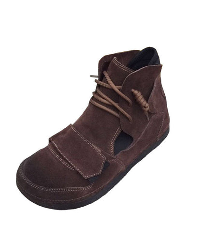 Graue Stiefel aus Rindsleder mit gekreuzten Riemen