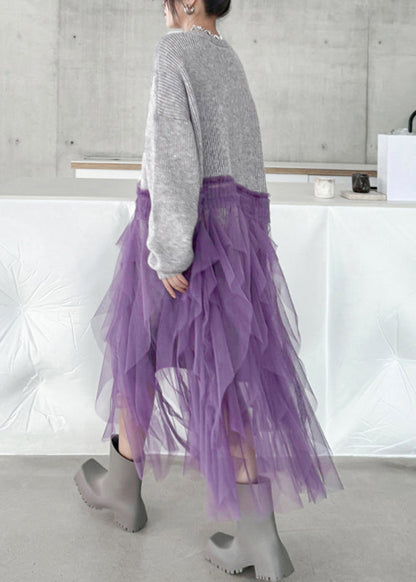 Grey Button Cotton Knit Long Sweater Dress V Neck Fall