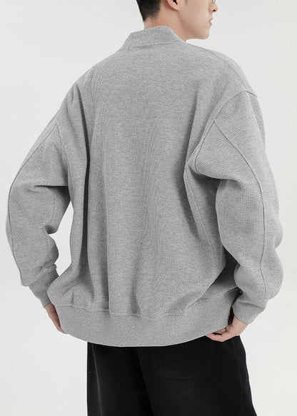 Grey Button Oversized Cotton Cardigan Men Casual Clothing V Neck