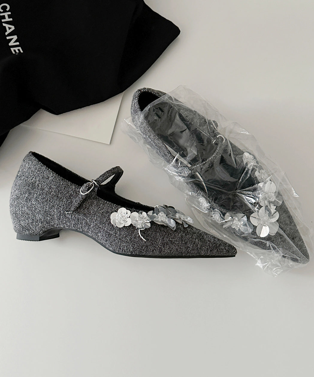 Grey Chunky Cotton Fabric Stylish Splicing Buckle Strap Floral