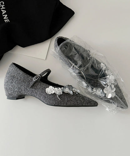 Grey Chunky Cotton Fabric Stylish Splicing Buckle Strap Floral