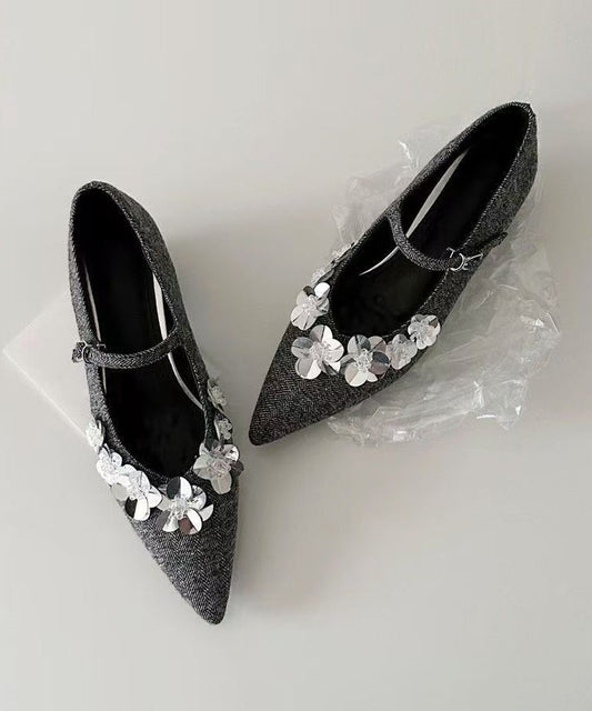 Grey Chunky Cotton Fabric Stylish Splicing Buckle Strap Floral