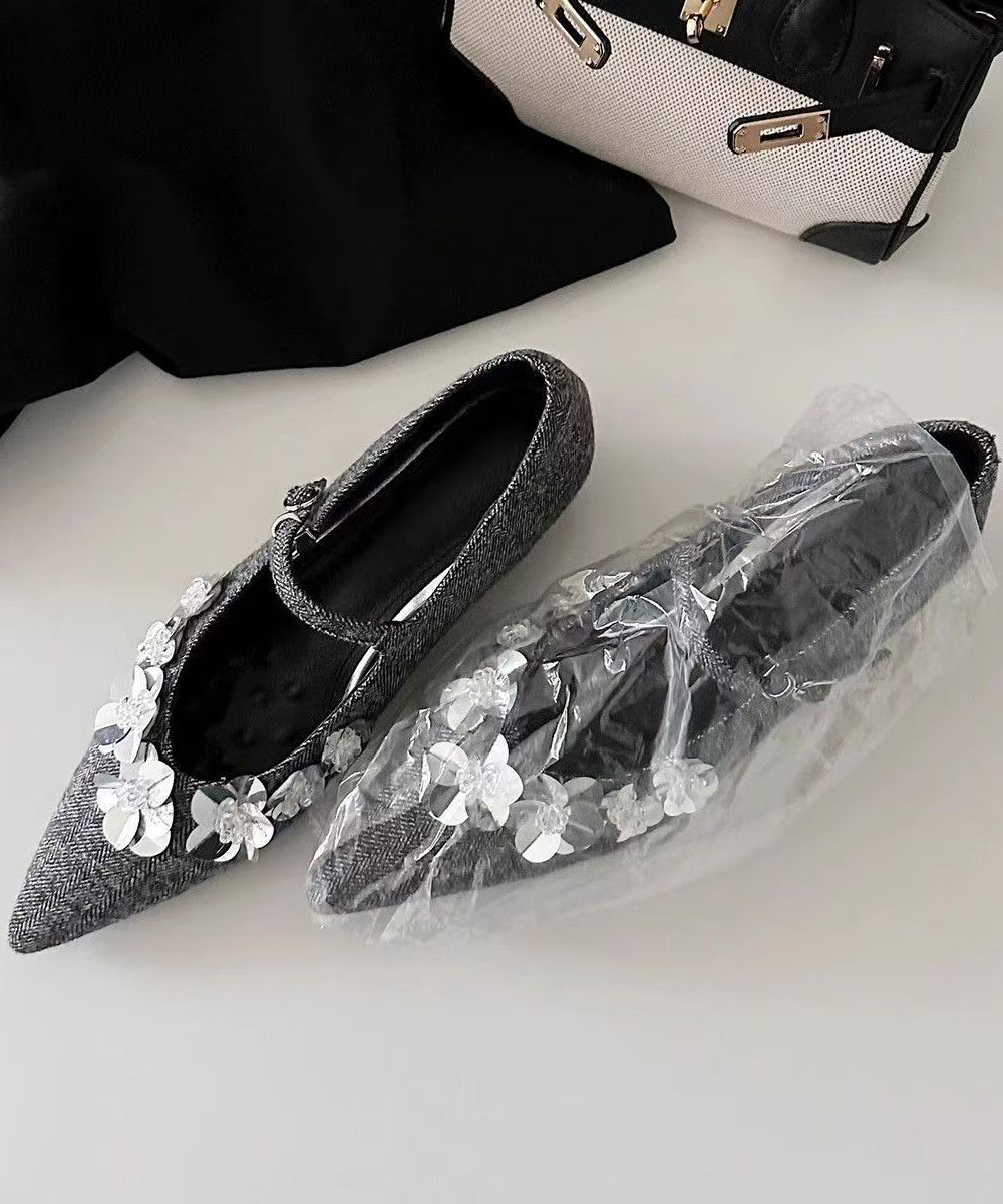 Grey Chunky Cotton Fabric Stylish Splicing Buckle Strap Floral