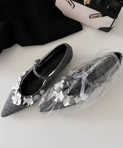 Grey Chunky Cotton Fabric Stylish Splicing Buckle Strap Floral