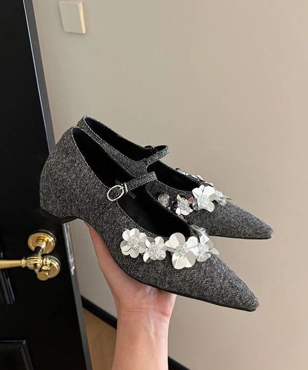 Grey Chunky Cotton Fabric Stylish Splicing Buckle Strap Floral