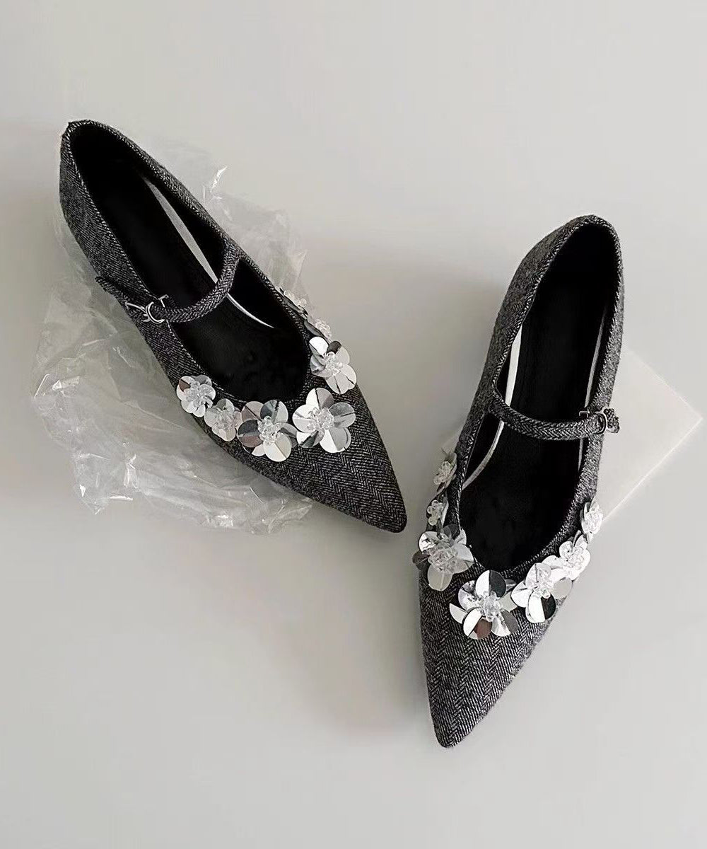 Grey Chunky Cotton Fabric Stylish Splicing Buckle Strap Floral