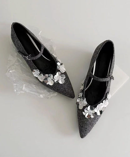 Grey Chunky Cotton Fabric Stylish Splicing Buckle Strap Floral