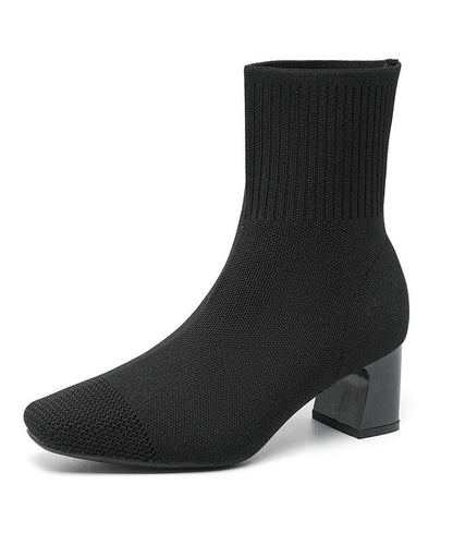 Grey Chunky Knit Fabric Soft Splicing Boots Plus Size