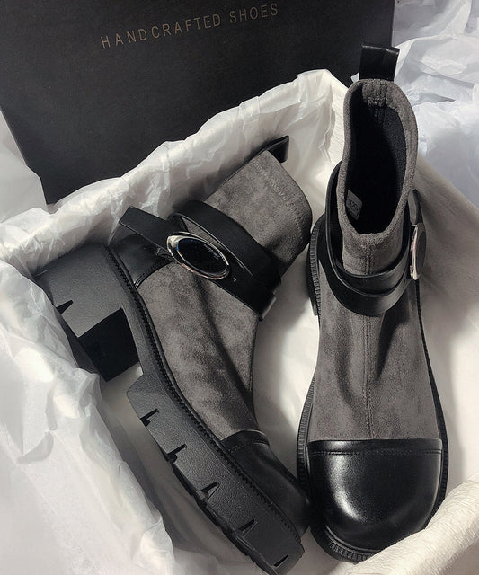 Graue Rindsleder-Stiefel mit schicken Wildlederdetails