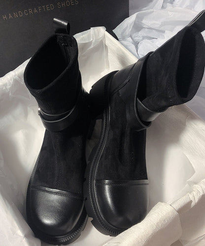 Graue Rindsleder-Stiefel mit schicken Wildlederdetails