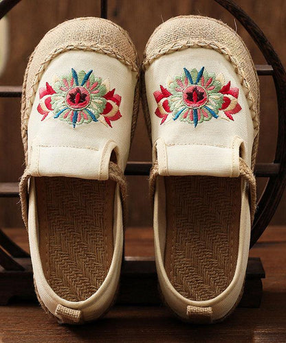 Grey Embroideried Flats Cotton Linen Fabric Boutique  Flat Feet Shoes - SooLinen