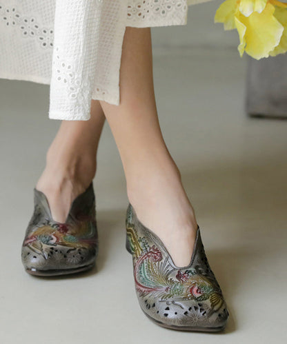 Graue Schuhe für Plattfüße, Rindsleder, einfache geprägte, ausgehöhlte Schuhe für Plattfüße