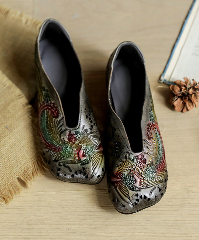 Graue Schuhe für Plattfüße, Rindsleder, einfache geprägte, ausgehöhlte Schuhe für Plattfüße