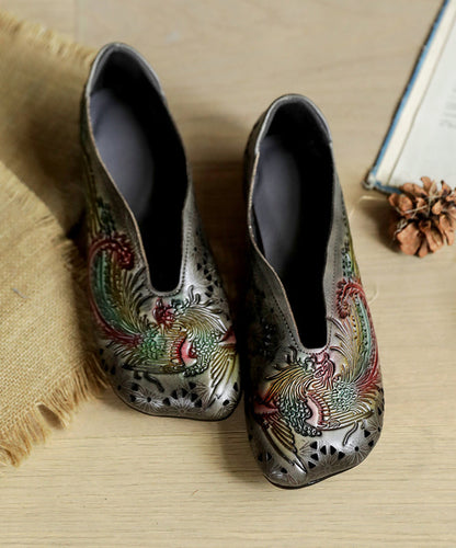 Graue Schuhe für Plattfüße, Rindsleder, einfache geprägte, ausgehöhlte Schuhe für Plattfüße