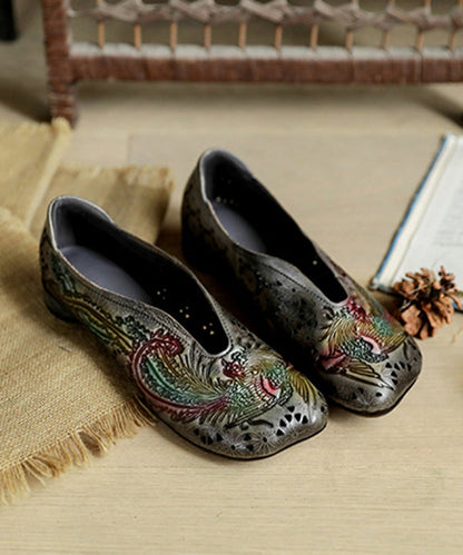 Graue Schuhe für Plattfüße, Rindsleder, einfache geprägte, ausgehöhlte Schuhe für Plattfüße