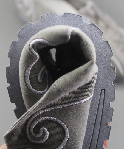 Graue Schuhe für Plattfüße für Männer, Baumwollstoff, stilvolle bestickte Flats