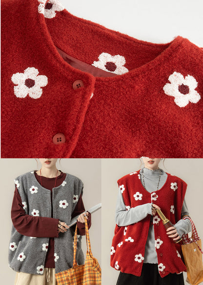 Chalecos holgados de algodón con estampado floral gris de gran tamaño para invierno