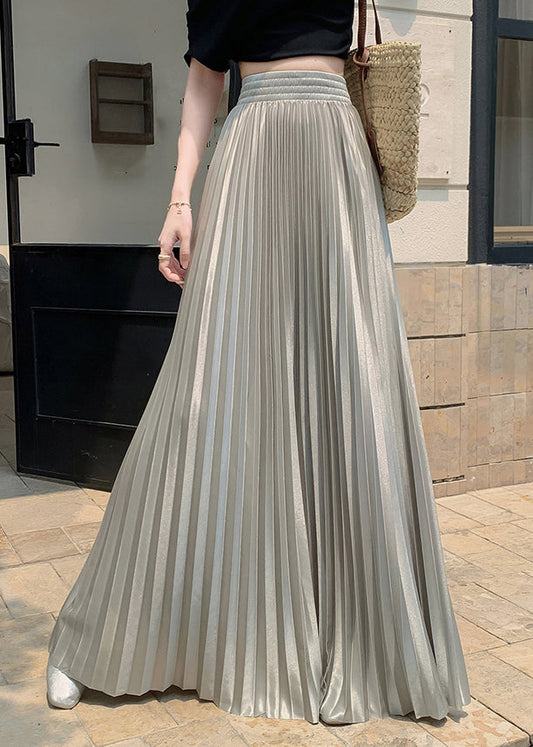 Grau-grüner Patchwork-Seidenrock mit Falten