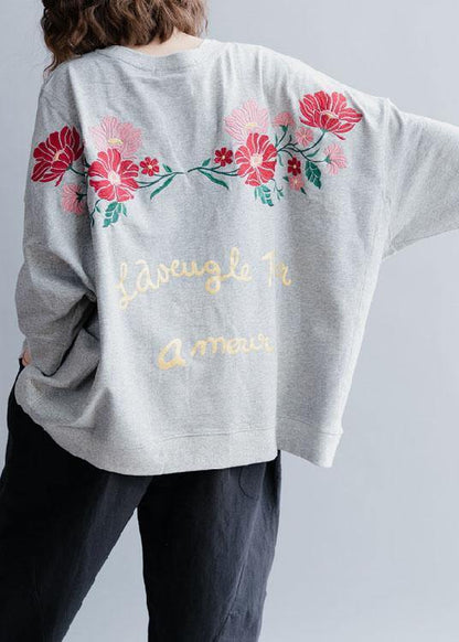 Grey Loose Batwing Sleeve Print Fall Sweatshirt Street Wear - SooLinen