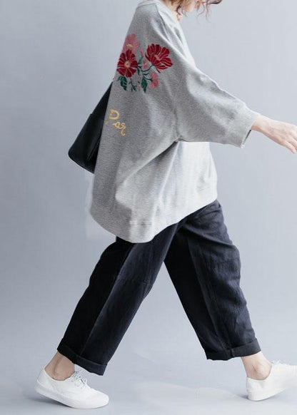 Grey Loose Batwing Sleeve Print Fall Sweatshirt Street Wear - SooLinen