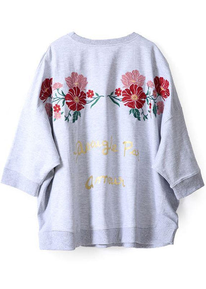 Grey Loose Batwing Sleeve Print Fall Sweatshirt Street Wear - SooLinen