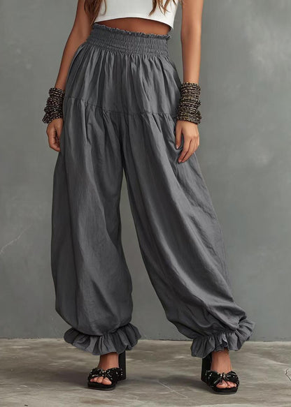 Grey Pants Ruffled Oversized High Waist Lantern Pants