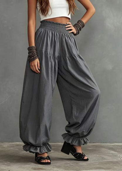 Grey Pants Ruffled Oversized High Waist Lantern Pants