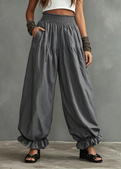 Grey Pants Ruffled Oversized High Waist Lantern Pants