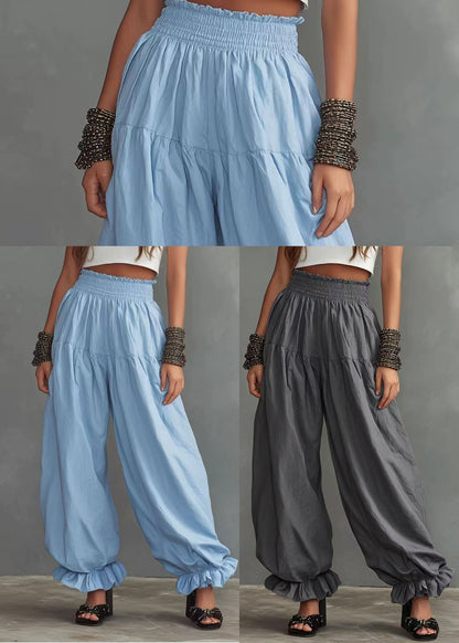 Grey Pants Ruffled Oversized High Waist Lantern Pants