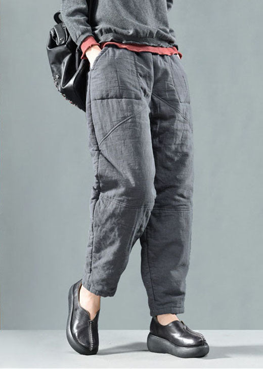 Graue Patchwork Leinenhose Winterhose