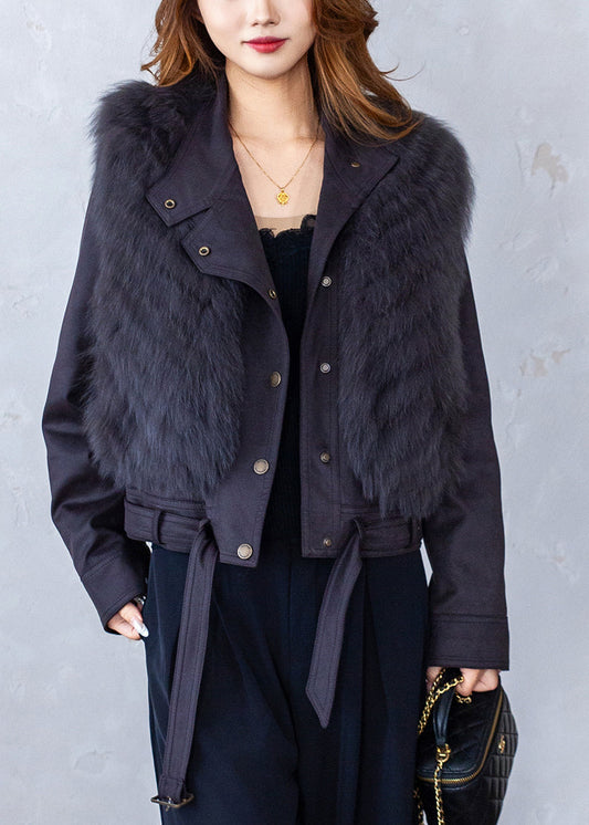 Ärmellose Weste aus grauem Patchwork-Leder und Pelz, ärmellos