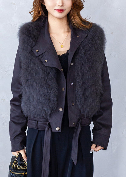 Ärmellose Weste aus grauem Patchwork-Leder und Pelz, ärmellos