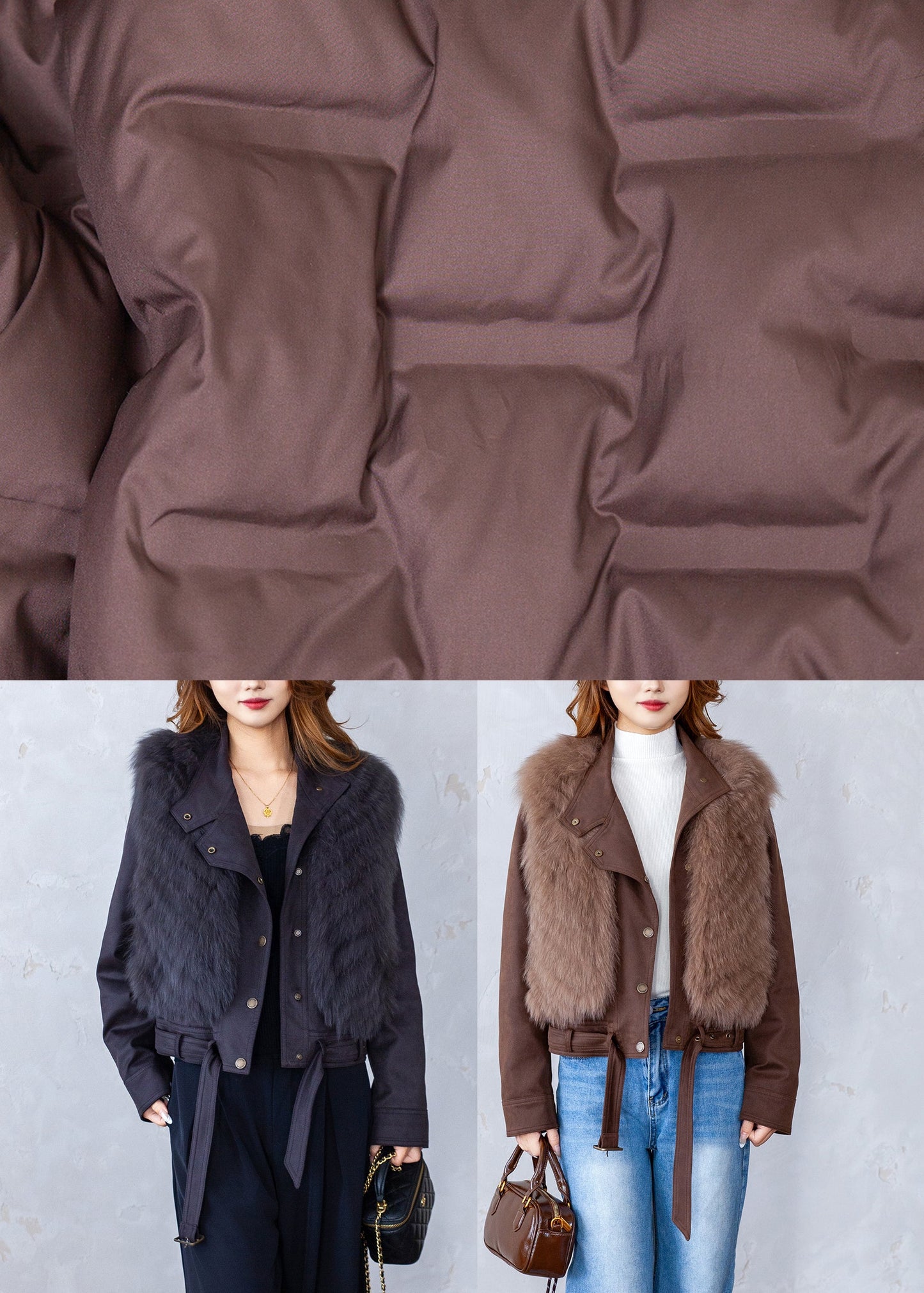 Ärmellose Weste aus grauem Patchwork-Leder und Pelz, ärmellos