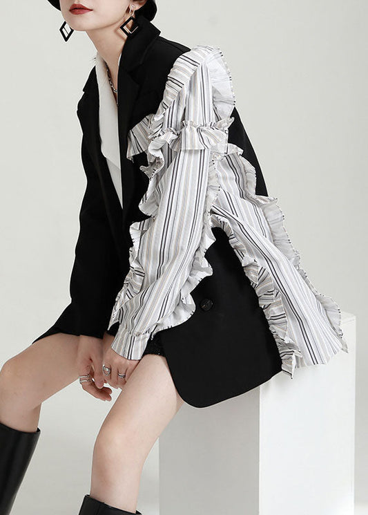 Grau PeterPan Kragen Patchwork Rüschen Herbst Mäntel Lange ärmel