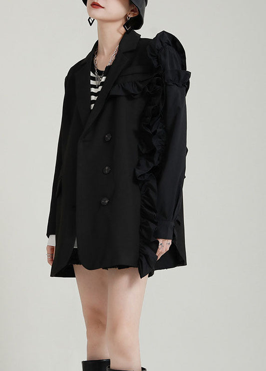 Grau PeterPan Kragen Patchwork Rüschen Herbst Mäntel Lange ärmel