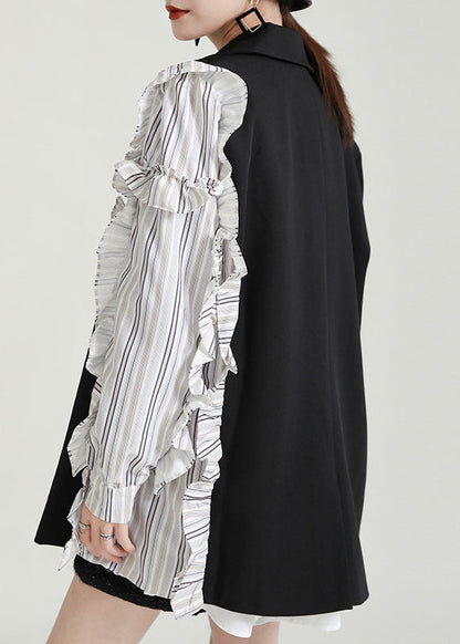 Grau PeterPan Kragen Patchwork Rüschen Herbst Mäntel Lange ärmel