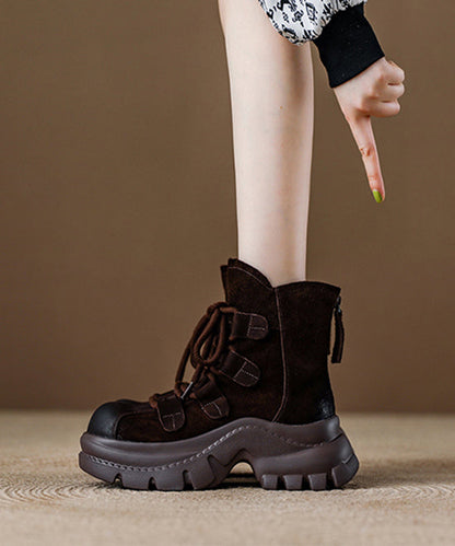 Graue Plateau-Schnürstiefel aus Wildleder für Damen