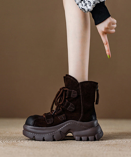 Graue Plateau-Schnürstiefel aus Wildleder für Damen