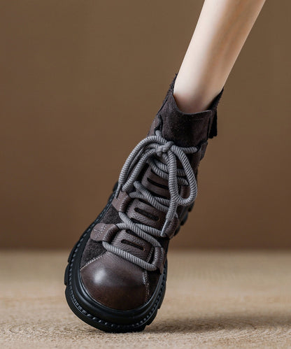 Graue Plateau-Schnürstiefel aus Wildleder für Damen