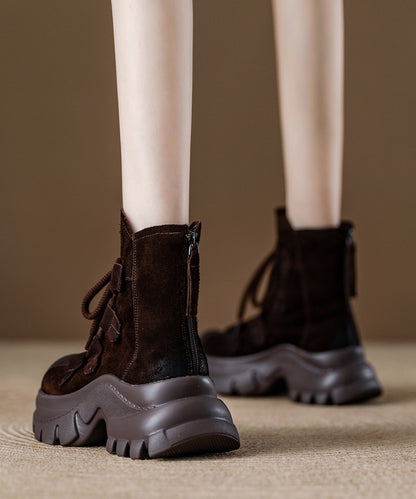 Graue Plateau-Schnürstiefel aus Wildleder für Damen