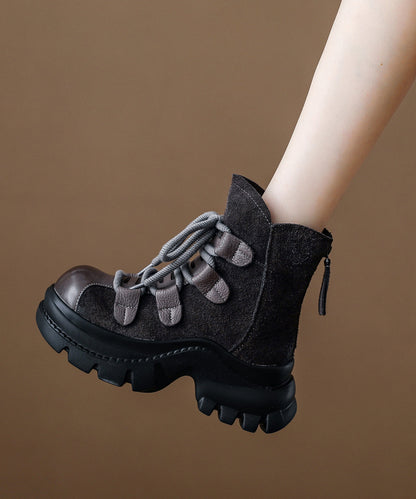 Graue Plateau-Schnürstiefel aus Wildleder für Damen