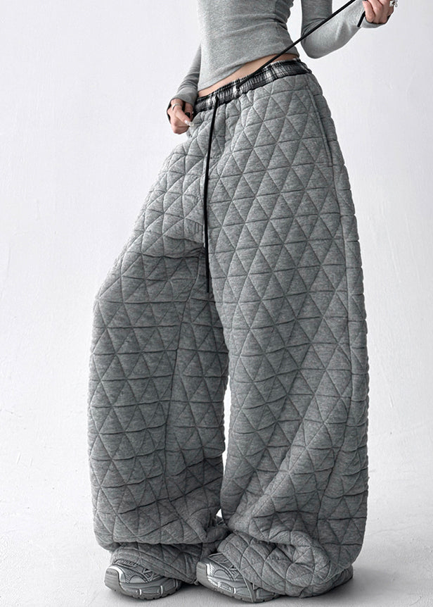 Pantalones anchos de algodón con bolsillos grises y cintura elástica